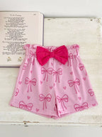 Children's Bowknot Ruffle Sleeve Top and Shorts Set