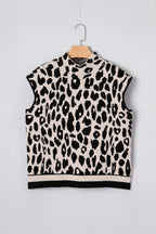 Black Leopard Print High Neck Short Sleeve Sweater