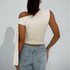 Women’s One-Shoulder Asymmetrical Tie Shoulder Top – Going Out & Party Shirt