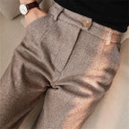 Women's Solid Color Wool-Like Tapered Trousers | Classic Ankle-Length Pants
