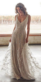 New Dress Bronzing V-neck Long