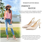 Rilista Womens 9 Tan 3" Kitten Heel Slingback Closed Pointed Toe Sandal Shoes