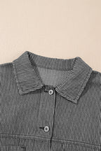Blue Stripe Washed Oversized Pocketed Denim Jacket