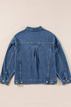 Blue Stripe Washed Oversized Pocketed Denim Jacket