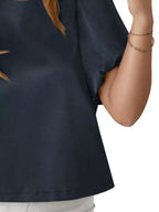 Round Neck Puff Sleeve Satin Top