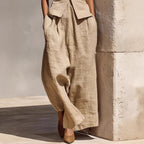 Women's Linen V-Neck Sleeveless Tank Top & Long Pants Set