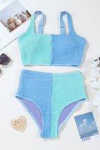 Black Corded Solid Square Neck Bikini Swimsuit
