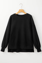 Sea Green Solid Fleece Lined Drop Shoulder High Low Sweatshirt