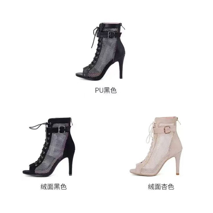 Peep Toe Lace-Up Ankle Boots