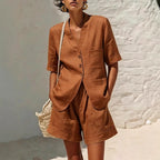 Women's Cotton-Linen Loose-Fit T-Shirt & Cropped Shorts Two-Piece Set