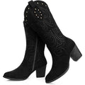 Shibever Womens 7.5 Black Faux Suede Zip Up 2.5" Heel Cowboy Cowgirl Boots Shoes