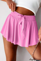 Sky Blue Drawstring High Waist Lined Tennis Skort