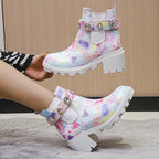 Rhinestone Chunky Heel Ankle Boots