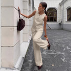 Women's Elegant Sleeveless Vest & Wide-Leg Pants Set – Office 2-Piece
