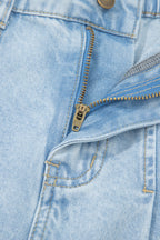 Beau Blue Studded Side Slit Leg Frayed Pocketed Wide Leg Jeans