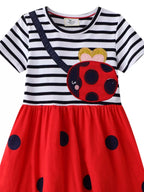 Children's Ladybug Applique Striped Casual Dress