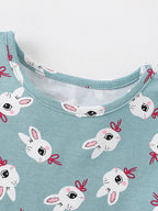 Children's Cute Bunny Print Tiered Ruffle Dress
