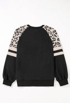 Peach Blossom Leopard Print Colorblock Raglan Sleeve Sweatshirt