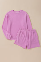 Gold Flame Corded Long Sleeve Top and High Waist Shorts Set