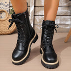 Women’s Solid Color Low Heel Mid Boots — Stylish Everyday Mid Boots