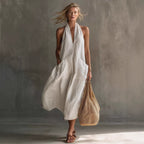 Women's Retro V-Neck Slip Dress – Loose Fit Sleeveless