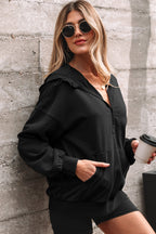 Black Half Zip Kangaroo Pocket Mineral Wash Baggy Hoodie