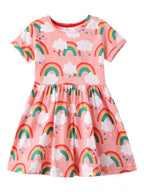 Children's Rainbow Print Short Sleeve Casual Dress