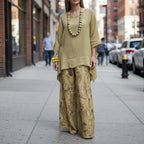 Cotton-Linen Irregular Hem Drop-Shoulder Top & Wide-Leg Pants Set | 3 Colors
