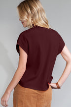 Gold Flame Patch Pocket Ribbed Knit Short Sleeve Sweater