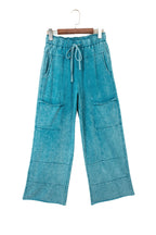 Medium Grey Mineral Wash Lace-up High Waist Raw Hem Patched Pocket Pants