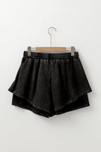 Black Mineral Wash French Terry High Waist Casual Shorts