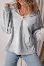 Orange Half Zipper Kangaroo Pockets Drop Shoulder Hoodie