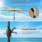 7.5 Feet Solar Powered Patio Umbrella with LED Lights and Crank Handle