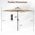 7.5 Feet Solar Powered Patio Umbrella with LED Lights and Crank Handle