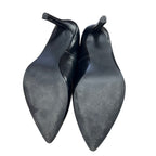 IDIFU Womens Size 8 Black Faux Leather 4" Heel Slide On Pointy Closed Toe Shoes