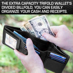 Mens RFID Wallet - Extra Capacity Trifold 7 slot with ID Window