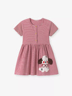 Children's Striped Puppy Short Sleeve Casual Dress