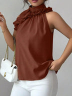 Ruffle High Neck Sleeveless Tank