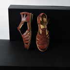 Women's Washed Full Grain Leather Fisherman Sandals – Closed-Toe Woven T-Strap
