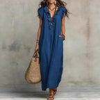 Women's Sleeveless Ruffle Pocket Maxi Dress