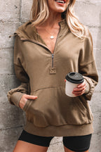 Black Half Zip Kangaroo Pocket Mineral Wash Baggy Hoodie