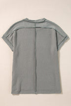 White Crinkle Rib Textured Knit Round Neck T Shirt