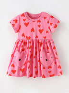 Children's Heart Print Pocket Detail Casual Dress