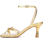 Goderci Womens Size 10 Gold 3" Heels Bow Square Open Toe Ankle Strap Shoes