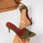 Open-Toe Pointed Velvet Stiletto Heel