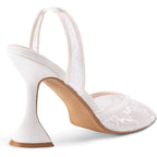 Lhamo Latso Womens Size 6.5 White Lace Mesh Pointy Toe 4" Heel Slingback Shoes