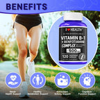 I Love Health Vitamin B1 500mg with Benfotiamine 20mg, 120 Capsules – 2 in 1 B-1 Complex Enhanced Formula – Fat & Water Soluble Thiamine B1 Supplement – Third Party Lab Tested, Non-GMO, No Gluten, MADE In USA