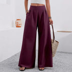 Women's High-Waist Wide-Leg Trousers with Pockets – Full Length