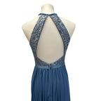 David's Bridal Womens Size 4 Sleeveless Lacy Blue Long Bridesmaid's Dress