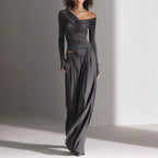 Women's Long-Sleeve Pullover Top & Loose Pants Set – Casual 2-Piece Outfit